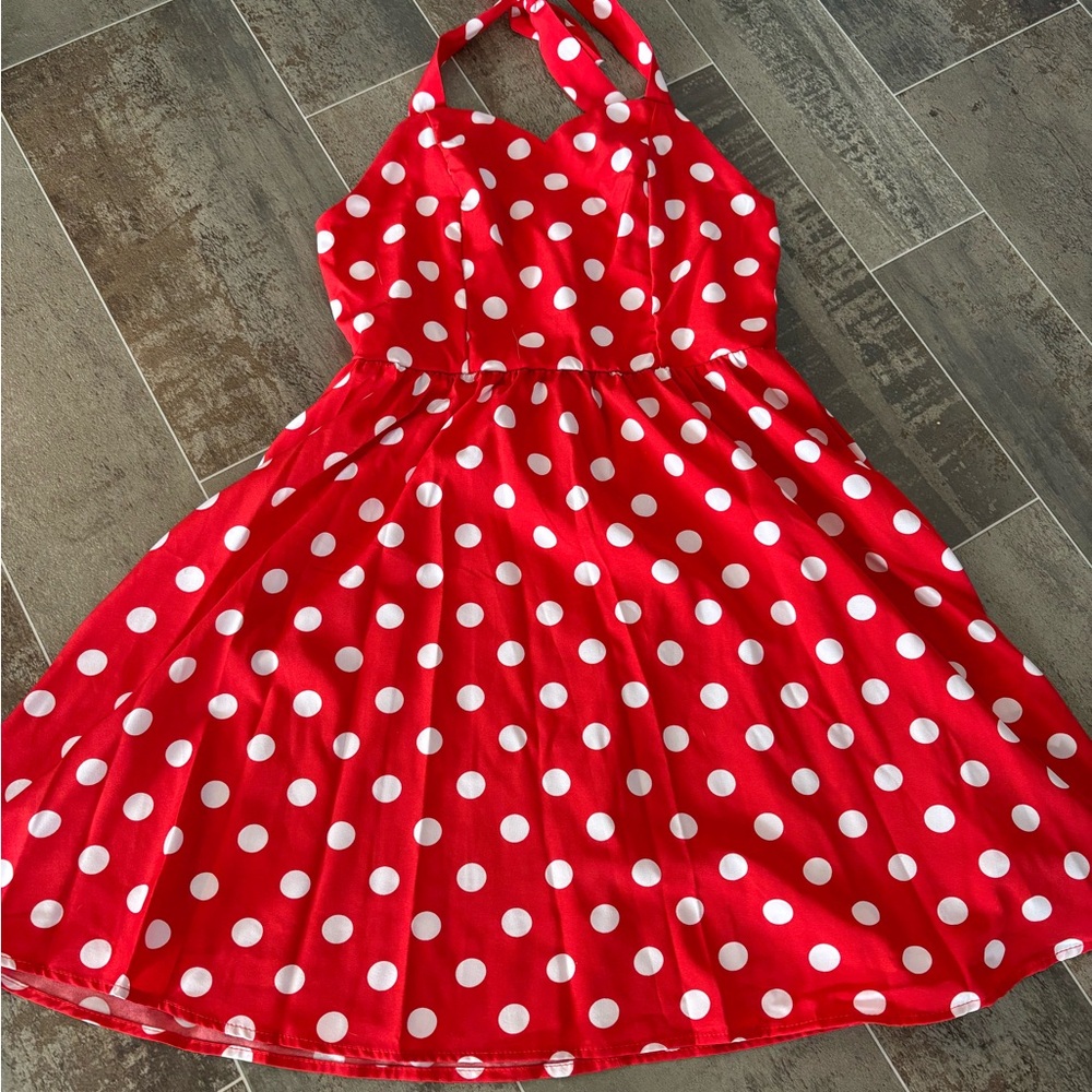 SHEIN Red and White Polka Dot Halter Sundress